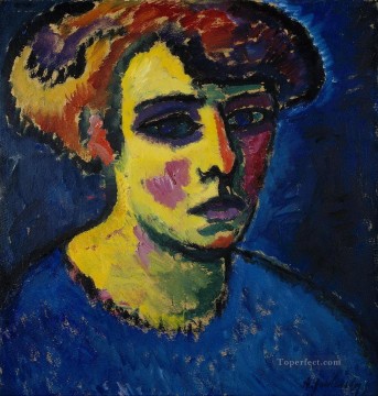 表現主義 Painting - 女性の頭 1911 アレクセイ・フォン・ヤウレンスキー 表現主義